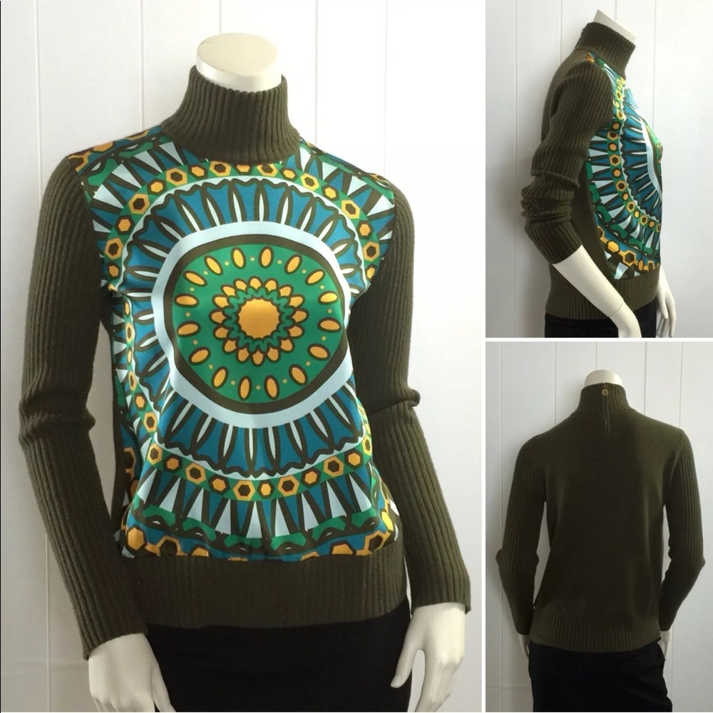 Tory Burch Silk Front Cashmere Medallion Sweater / Blouse